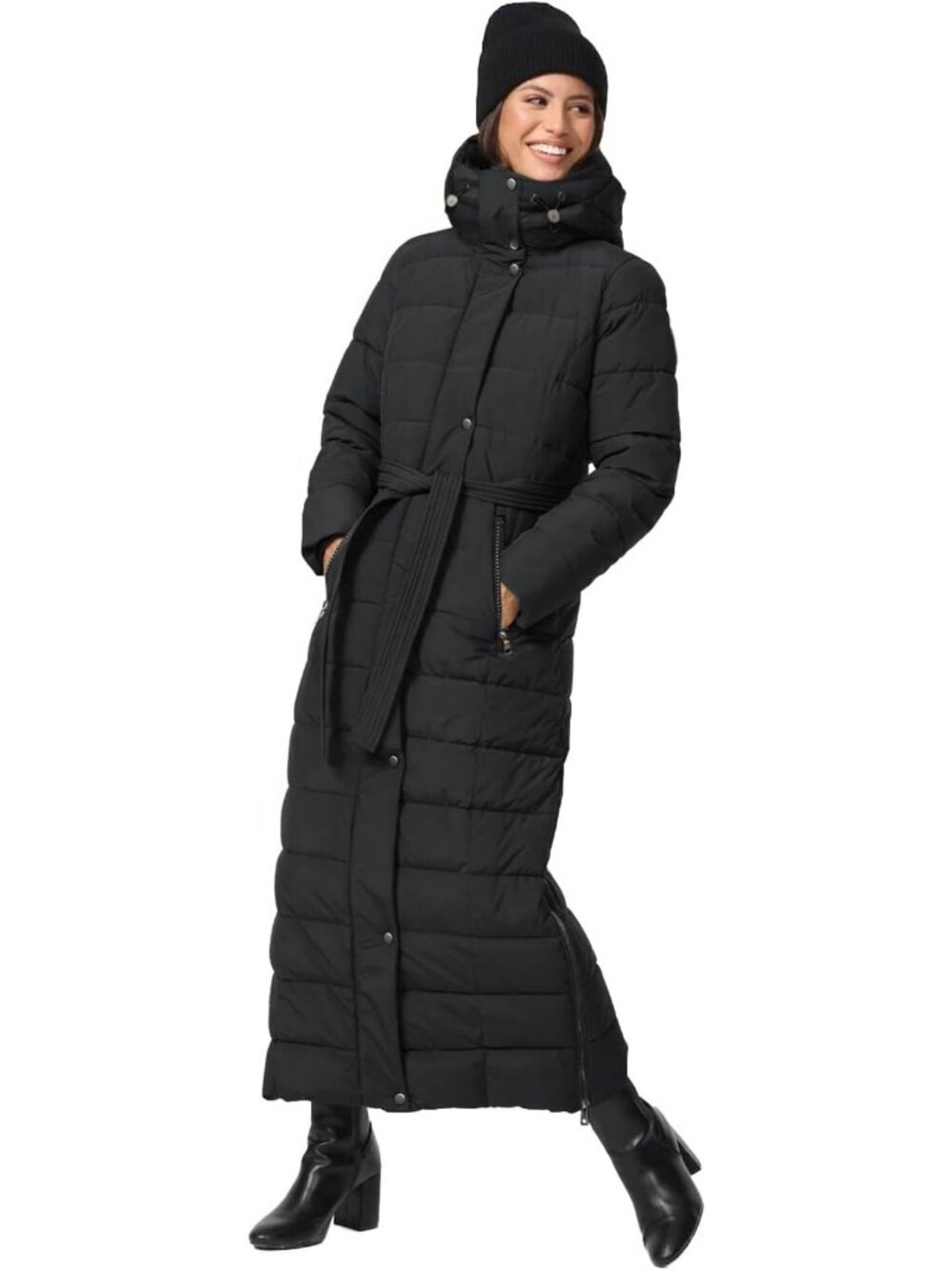 Cozy Women's Long Quilted Hooded Winter Parka Puffer Jacket - Maxi Length